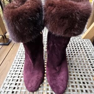 Salvatore Ferragamo Plum Fur Heeled Boots